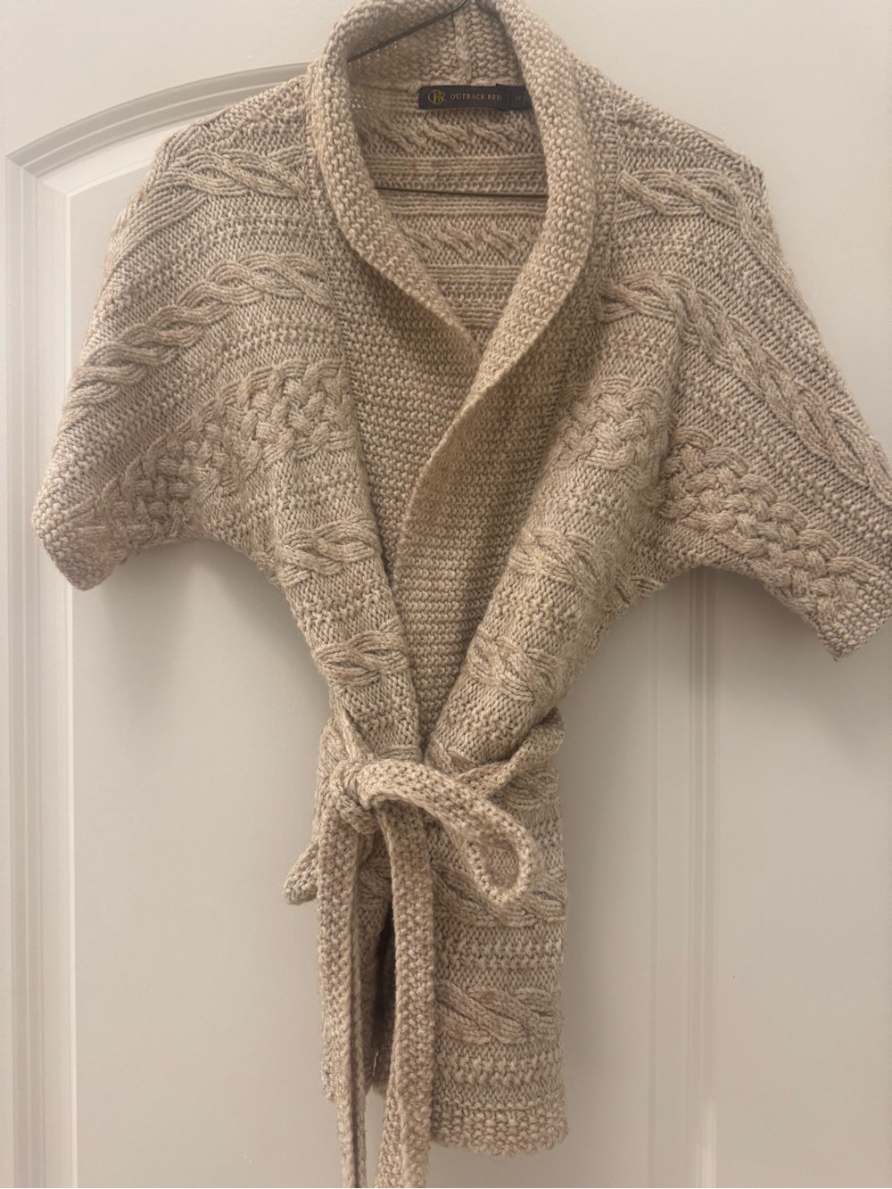 Outback Red Beige Cable-Knit Shawl Cardigan with Belt